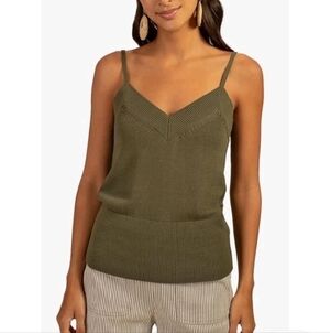 Trina Turk Khaki Knit Camisole Top NWT M Sweater Tank Ribbed Knit V Neck